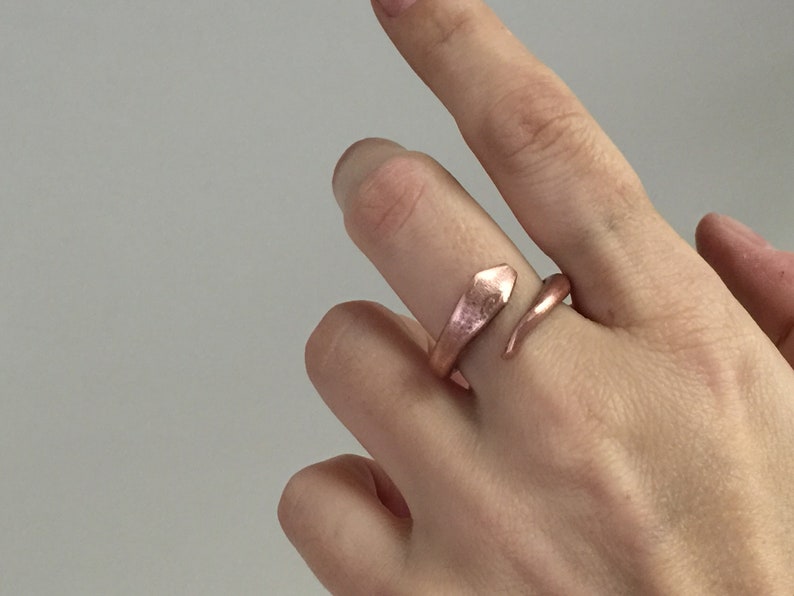 Puede incluir: Un anillo de serpiente de oro rosa con un acabado texturizado. El anillo est&aacute; envuelto alrededor de un dedo.