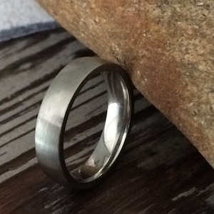 Silver Comfort Fit Wedding Ring - Custom Sized - Brushed Surgical Stainless Steel 5mm Band - Unisex Men&#39;s or Women&#39;s