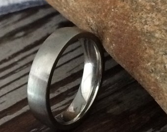 Silver Comfortable Fit Wedding Ring - Custom Sized - Brushed Surgical Stainless Steel 5mm Band - Unisex Men's or Women's