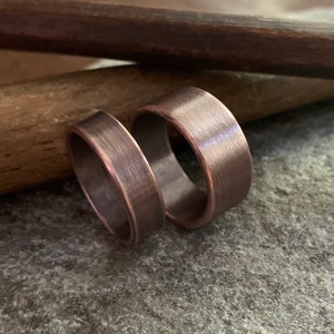 Solid Copper Wedding Band Ring Set 9mm or 6mm Width Unique Rustic 7th Anniversary His & Hers Jewelry Gift image 9