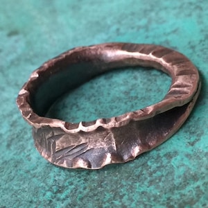 Unique Rustic Copper Ring - Tapered 2mm - 7mm Wedding Band Size 10.5 - 7th Anniversary Gift for Her - Rustic Hand Forged Artisan Jewelry