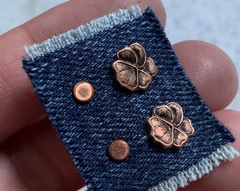Rustic Copper Stud Set of 4 Floral / Flower Earrings 8mm & 3mm - 7th Anniversary Jewelry Gift for Her