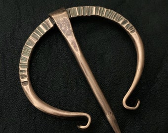 Penannular Brooch / Shawl or Cloak Pin - Hand Forged Rustic Copper - Celtic / Viking / Scottish Highland Style - Unique 7th Anniversary Gift