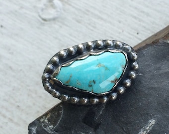 Natural Kingman Turquoise Ring size 5 - Southwestern Silver BOHO Metalsmith Jewelry - December Birthstone Gift for Her
