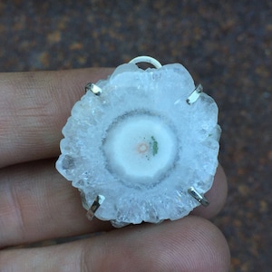 Unique Solar Quartz Necklace Pendant w/ 925 Sterling Silver - Stalactite / Stalagmite Crystal Slice Jewelry