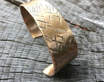 Solid Bronze Cuff - Minimalist Viking Jewelry - 8th Anniversary Wedding Gift - Rustic Unisex Gold Metal Bracelet