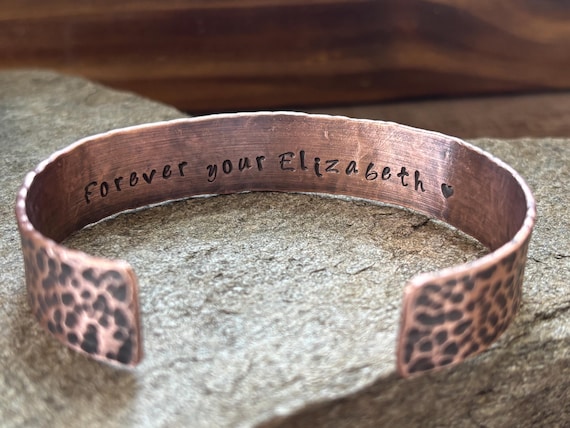 15mm Custom Stamped Rustic Coordinates Bracelet - Oxidized Hammered Copper Cuff - 7th Anniversary Gift - Unique Personalized Jewelry Gift