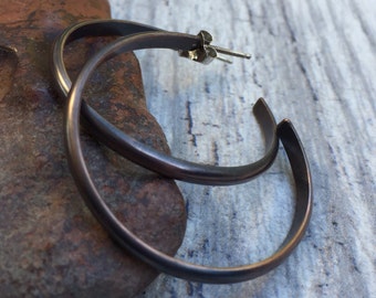 Classic Rustic Copper Hoops - Large Open Hoop Post Earrings for Everyday Wear - Custom Sizes Available - Simple Minimalist Jewelry