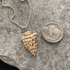 Unique Gold Bronze Metal Arrowhead Pendant w/ 1.5mm Sterling silver Ball Chain 20" Necklace - Unisex December Birthstone Jewelry for Men