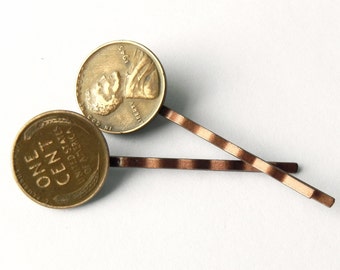 Vintage Coin Hair Pins - Decorative Copper Wheat Penny Bobby Pin - Unique Hair Accessories