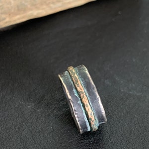 Oxidized Men's Sterling Silver 9mm Wedding Band w/ Rustic Gold Bronze Accent Unique Custom Mixed Metals Viking Ring Unisex for Men Women image 7