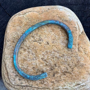 Rustic Green / Verdigris Copper Cuff - Distressed Thin Stacking Bracelet for Men or Women - Unique 7th Anniversary Jewelry Gift