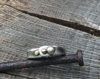 Rustic Mixed Metals 14k Gold & Sterling Silver Ring Size 7 - Alternative Wedding Band - Unique Unisex Metalwork Jewelry