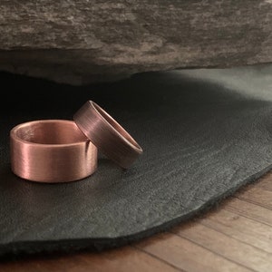 Solid Copper Wedding Band Ring Set 9mm or 6mm Width Unique Rustic 7th Anniversary His & Hers Jewelry Gift image 7