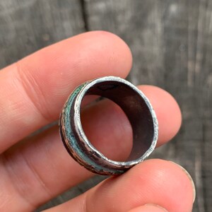 Oxidized Men's Sterling Silver 9mm Wedding Band w/ Rustic Gold Bronze Accent Unique Custom Mixed Metals Viking Ring Unisex for Men Women image 8