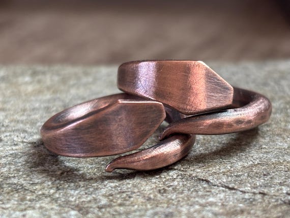 Thick Copper Snake Ring - Unique Minimalist Rustic Viking or Celtic Serpent Ring -Unisex Fashion for Him or Her - 7th Anniversary Gift