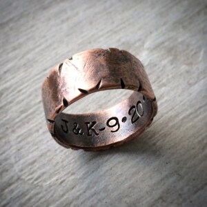 Distressed Copper Ring - Wide Custom Stamped Personalized Wedding or 7th Anniversary Band - Rustic Boho Jewelry