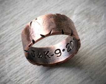 Distressed Copper Ring - Wide Custom Stamped Personalized Wedding or 7th Anniversary Band - Rustic Boho Jewelry