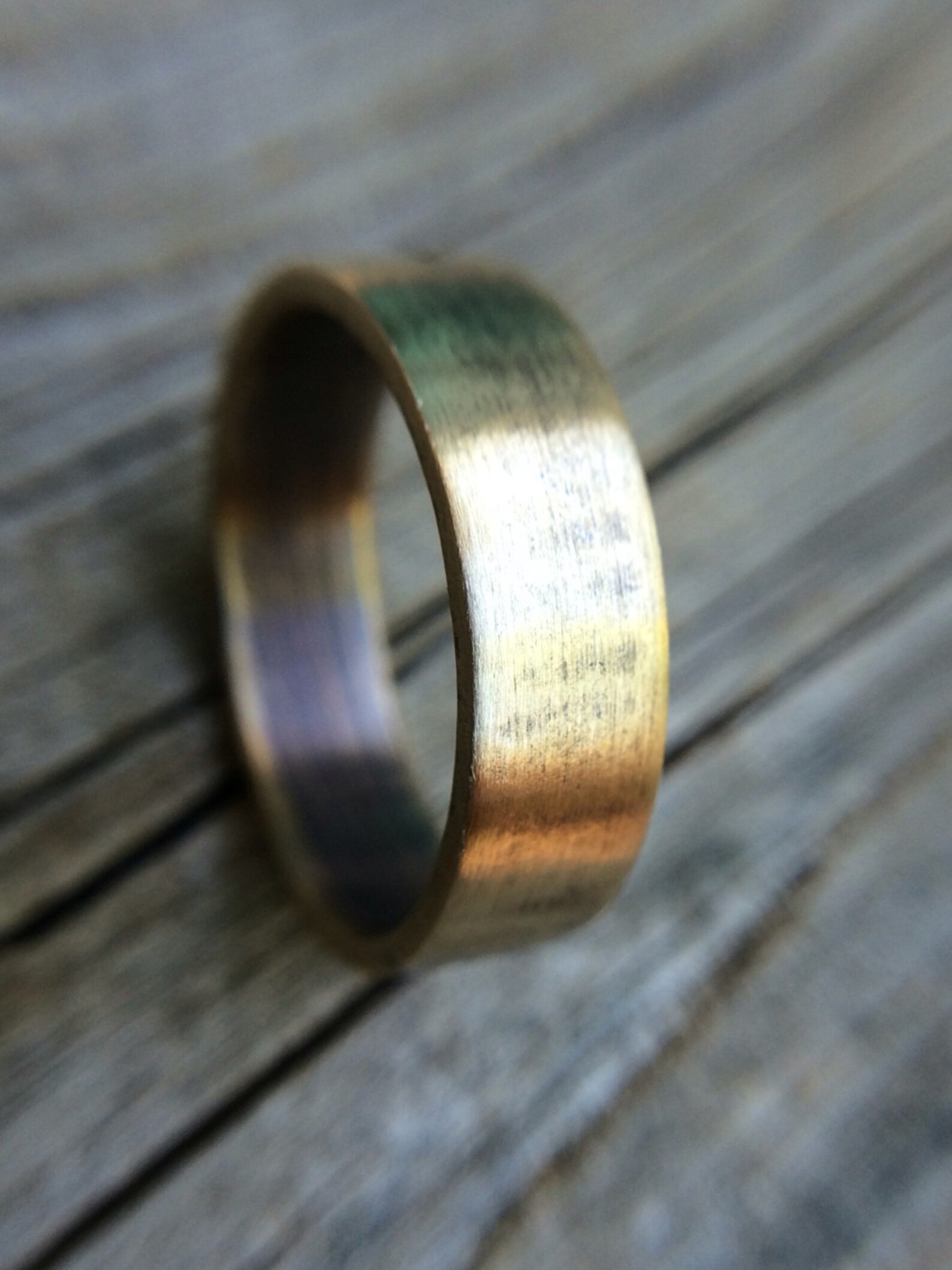 6mm Gold Brass Wedding Band in Rustic Brushed Gunmetal Finish - Thick 6mm Gold Brass Wedding Band in Rustic Brushed Gunmetal Finish - Thick