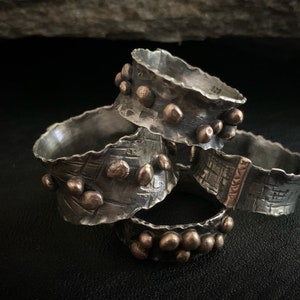 Unique Modern Rustic Distressed Band - Custom Width Mixed Metals Sterling Silver & Gold Bronze Wedding Ring - Unisex Jewelry for Him or Her
