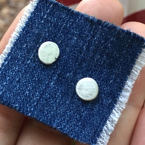 5mm Flat Nugget Sterling Silver Studs - 925 Brushed Silver - Unisex Men's or Women's Earrings - Simple Minimalist Jewelry for Everyday Wear