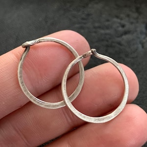 925 Sterling Silver Hoop Earrings - 16g 2cm Rustic Minimalist Everyday Unisex Jewelry for Men or Women - Sold in Pairs
