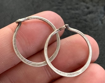 925 Sterling Silver Hoop Earrings - 16g 2cm Rustic Minimalist Everyday Unisex Jewelry for Men or Women - Sold in Pairs