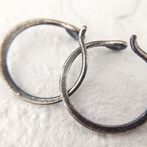 Small Sterling Silver Hoop Earrings - 18g Rustic Minimalist Everyday Unisex Jewelry for Men or Women - Sold in Pairs or Singles 1cm - 1.5cm