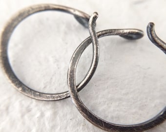 Small Sterling Silver Hoop Earrings - 18g Rustic Minimalist Everyday Unisex Jewelry for Men or Women - Sold in Pairs or Singles 1cm - 1.5cm