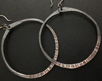 Large Rustic Dark Copper Hoop Earrings - Big Custom Size Hoops - Modern Viking / Celtic Tribal Jewelry - 7th Anniversary Gift