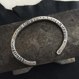 Thick .925 Sterling Silver Stacking Cuff Bracelet - Rustic Hand Forged Artisan Jewelry - Unique Unisex Men&#39;s or Women&#39;s Tribal Fashion
