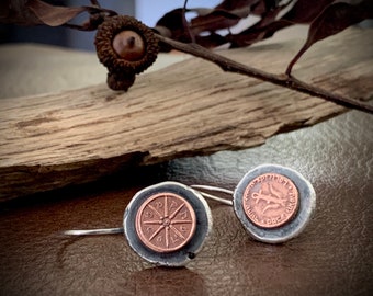 Widow's Mite / Judean Lepton Earrings - Unique Mixed Metals Sterling Silver & Copper Artisan Crafted Christian Faith Judica Coin Jewelry