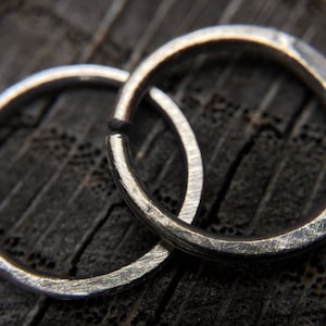 Small Rustic Silver Hoop Earrings 9mm - 12mm for Body / Cartilage / Lip / Septum / Tragus 18g - 16g Continuous Hoop - Minimalist Earrings