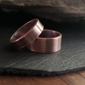 Solid Copper Wedding Band Ring Set 9mm or 6mm Width Unique Rustic 7th Anniversary His & Hers Jewelry Gift image 2