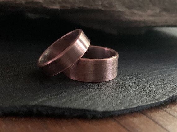 Solid Copper Wedding Band Ring Set 9mm or 6mm Width Unique Rustic