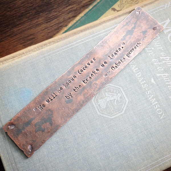 Rustic Copper Bookmark - Custom Stamped Metal Book Mark - 7th Anniversary Gift - Unique Personalized Gift for Readers, Teachers or Students