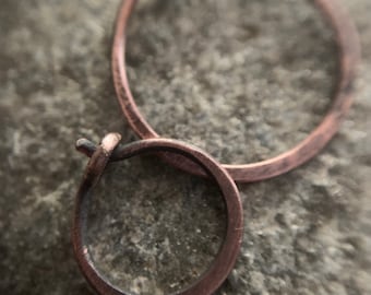 Small Copper Hoop Earrings - 18g 10mm or 15mm Rustic Minimalist Everyday Unisex Body Jewelry for Men or Women - Sold in Pairs or Singles