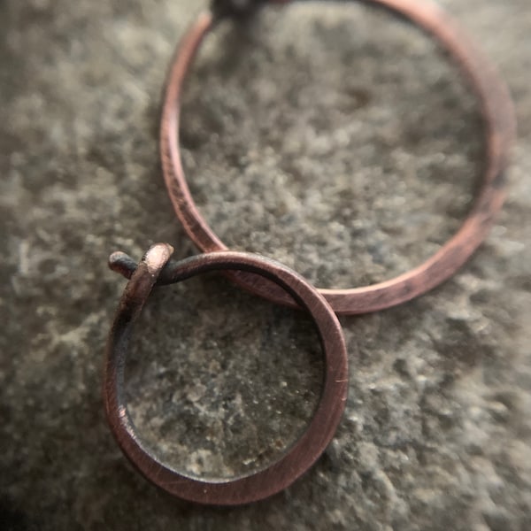 Small Copper Hoop Earrings - 18g 10mm or 15mm Rustic Minimalist Everyday Unisex Body Jewelry for Men or Women - Sold in Pairs or Singles