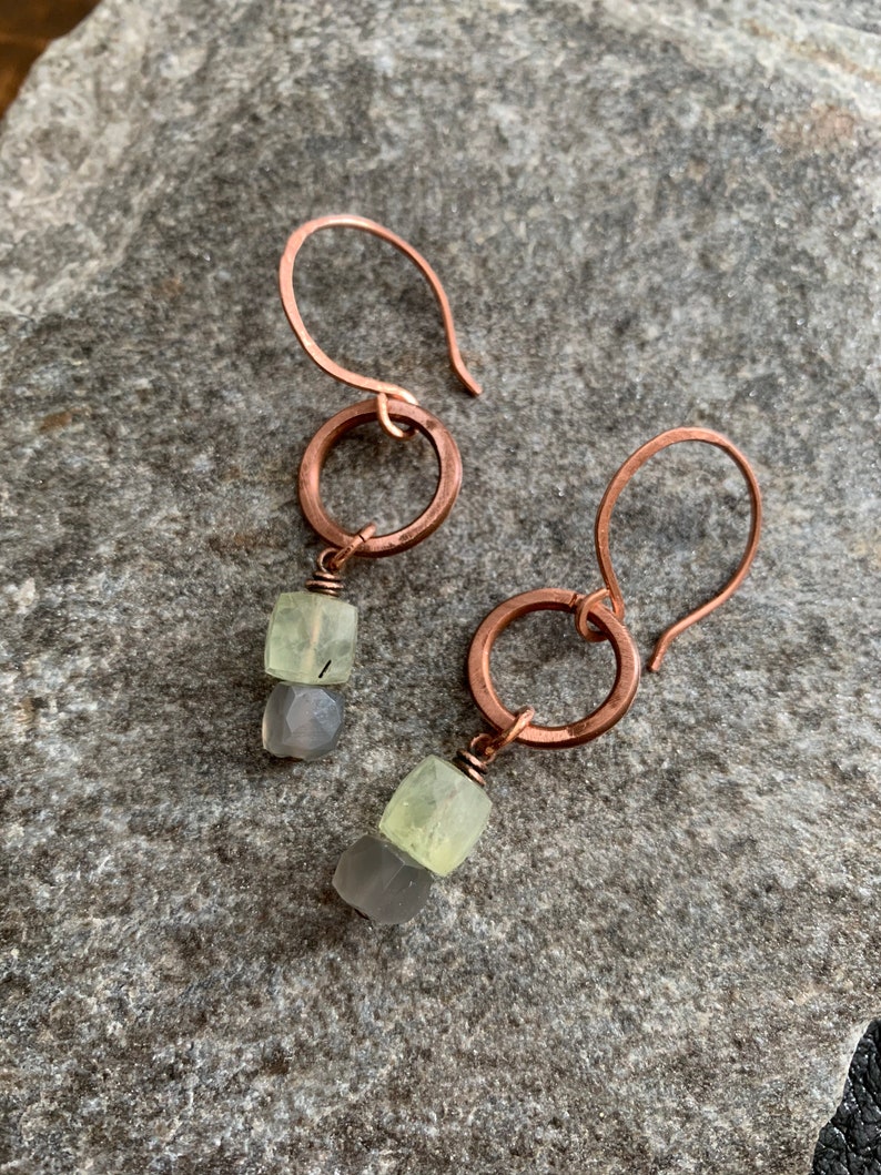 Unique Simple Copper & Gemstone Earrings Yellow Nephrite - Etsy