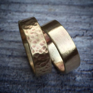 6mm Shiny Brass Wedding Band - Gold Alternative Brushed or Hammered Textured Ring - Unisex Men&#39;s or Women&#39;s Artisan Crafted BOHO Jewelry