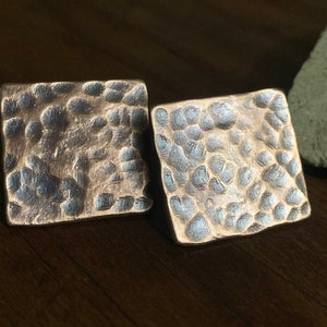 Solid Copper Cufflinks - Rustic Hammered Men's Fashion - Unique 7th Anniversary Gift for Him 20x22mm or Custom