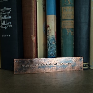 Personalized Rustic Copper Bookmark Custom Stamped Quote Metal Book Mark 7th Anniversary Gift for Readers, Teachers, Students image 1
