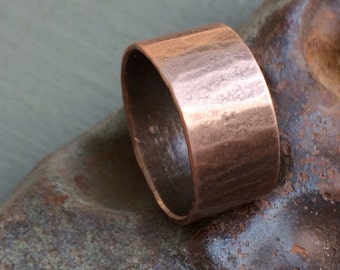 Wide Copper Band - 13mm Rustic Wedding Ring - Unisex His or Hers 7th Anniversary Gift - Custom Sized / Custom Stamped Optional