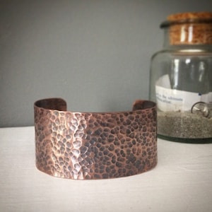 Wide Copper Cuff - Hammered Metal Bracelet in Rustic Oxidized or Raw Copper Finish - Custom Stamped Personalized - Boho Jewelry Gift for Her