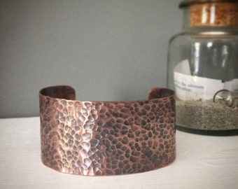 Wide Copper Cuff - Hammered Metal Bracelet in Rustic Oxidized or Raw Copper Finish - Custom Stamped Personalized - Boho Jewelry Gift for Her