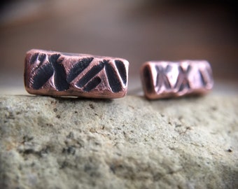 Copper Stud Earrings for Men or Women - Chunky Industrial Rustic Bar Studs - 10mm or Custom Sizes Available - Unique Unisex Jewelry