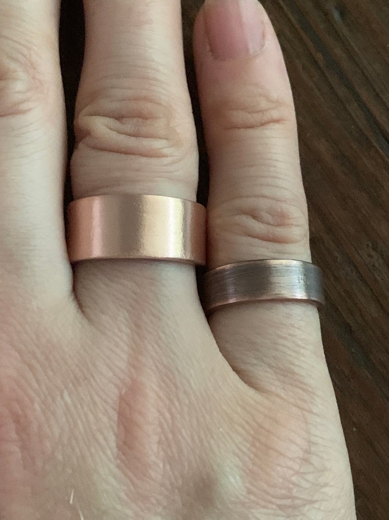 Solid Copper Wedding Band Ring Set 9mm or 6mm Width Unique Rustic 7th Anniversary His & Hers Jewelry Gift image 8