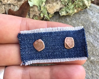 Unisex Rustic Copper Stud Earrings 8mm Organic Nuggets - Men or Women's 7th Anniversary Jewelry Gift - Unique Recycled Artisan Jewelry