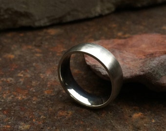 Stainless Steel Wedding Band - Brushed Finish 7mm Silver Comfort Fit Ring - Minimalist Unisex Jewelry
