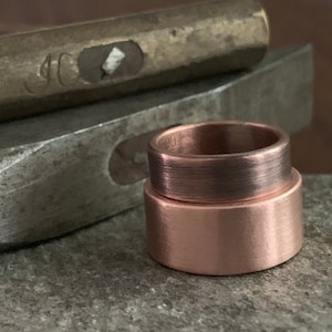 Solid Copper Wedding Band Ring Set 9mm or 6mm Width Unique Rustic 7th Anniversary His & Hers Jewelry Gift image 3